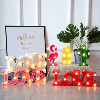 

Romantic 3D LOVE LED Letter Sign Night Light Marquee Table Lamp Pineapple/Flamingo/Cactus Modeling Night Light For Wedding Decor