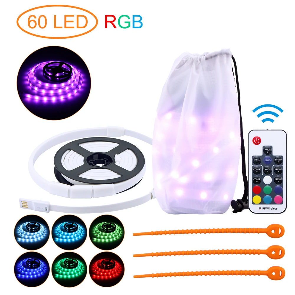 

Waterproof Camping RGB LED Strip Light Lantern Lamp 1.5M SMD2835 DC 5V USB LED Rope Light Outdoor Hiking Camp Tent Hanging Lamp