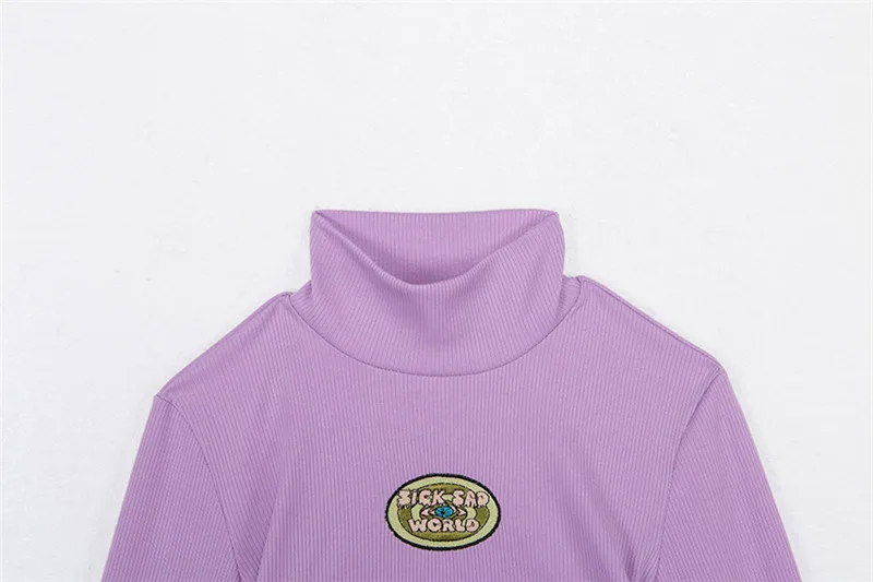 Теплый короткий топ, водолазка, рубашка с длинным рукавом, плотная ткань, отличное качество, футболки с надписями, элегантные свитшоты, Женский пуловер фиолетового цвета