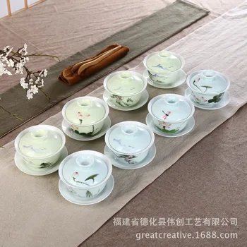 

Hand-painted Longquan Qing Porcelain Large Cover Bowl Three Only Cover Bowl Kung Fu Tea Set Tea Sopera De Ceramica Gaiwan