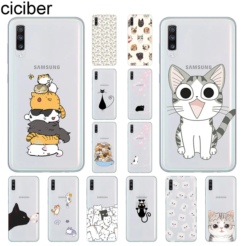 ciciber Phone Case Cute Cartoon Cat Cover for Samsung Galaxy A50 A70 A80 A40 A30 A20 A60 A10 A20e Soft Silicone TPU Fundas Coque |
