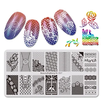 

BEAUTYBIGBANG Nail Art Stamping Plates Lace Flowers Theme Nail Art Image Stamp Plates Manicure Template Nail Tool