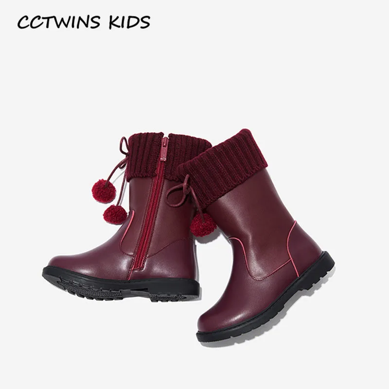 CCTWINS/детская обувь; коллекция года; зимняя детская обувь из натуральной кожи; Детские брендовые ботинки до середины икры; модная черная теплая обувь для девочек; HB074