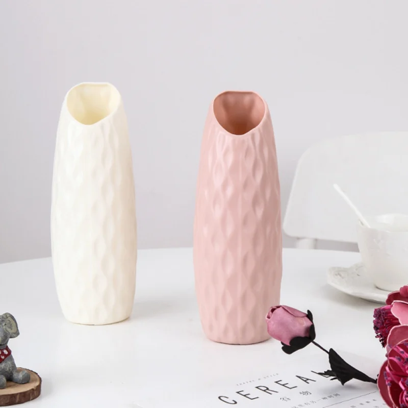 Ваза PE устойчивая к падению домашняя уникальная ваза портативная Цветочная компоновка контейнер для гостиной косой плоский рот розовый