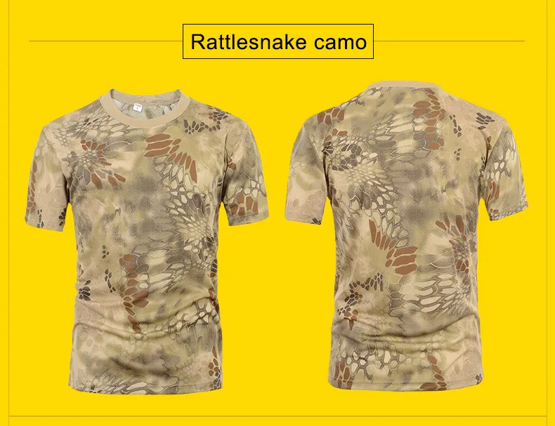 Rattlesnake camo Тактическая Мужская камуфляжная футболка дышащая армейская Футболка США быстросохнущие футболки Одежда для собак военной расцветки на охоту Кемпинг Туризм Спортивные топы - Цвет: Rattlesnake camo