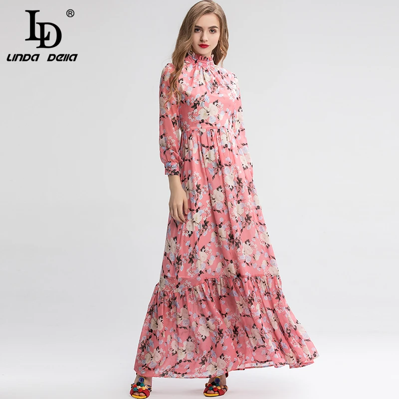 LD LINDA делла модное подиумное Макси платье 5XL плюс размер женское с длинным рукавом винтажное с цветочным принтом элегантное праздничное длинное платье