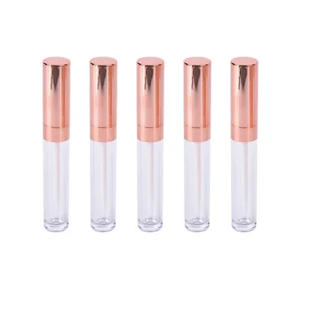

5.5ml Rose Gold Empty Lip Gloss Tube Clear Plastic Liquid Lipstick Container Round Shaped Lip Glaze Refillable Bottles