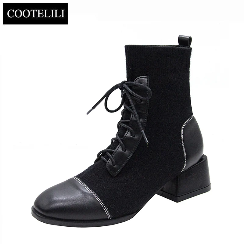 COOTELILIl/женская теплая обувь; ботинки из натуральной кожи; женские ботинки; сезон осень-зима; коллекция года; зимняя женская обувь; женские ботиночки на среднем каблуке