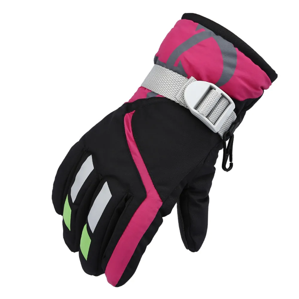 Зимние теплозащитные лыжные перчатки Детские флисовые перчатки для сноуборда с сенсорным экраном уличные водонепроницаемые перчатки для катания на лыжах A31 - Цвет: BK
