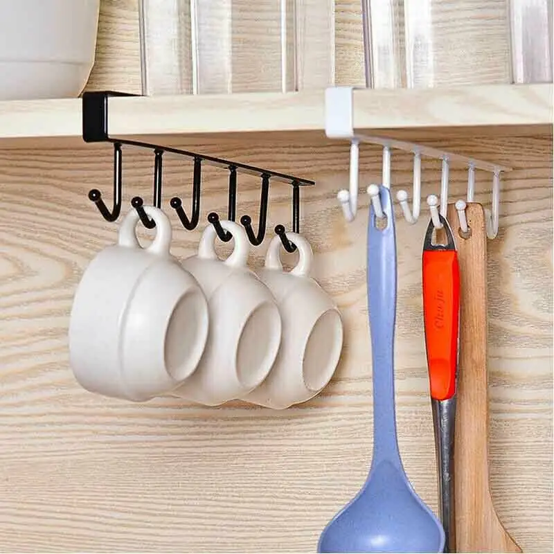 Premium 6 Hooks Kitchen Cup Holder Firm Hang Under Shelf Cabinet Storage Rack Organizer Creative | Дом и сад