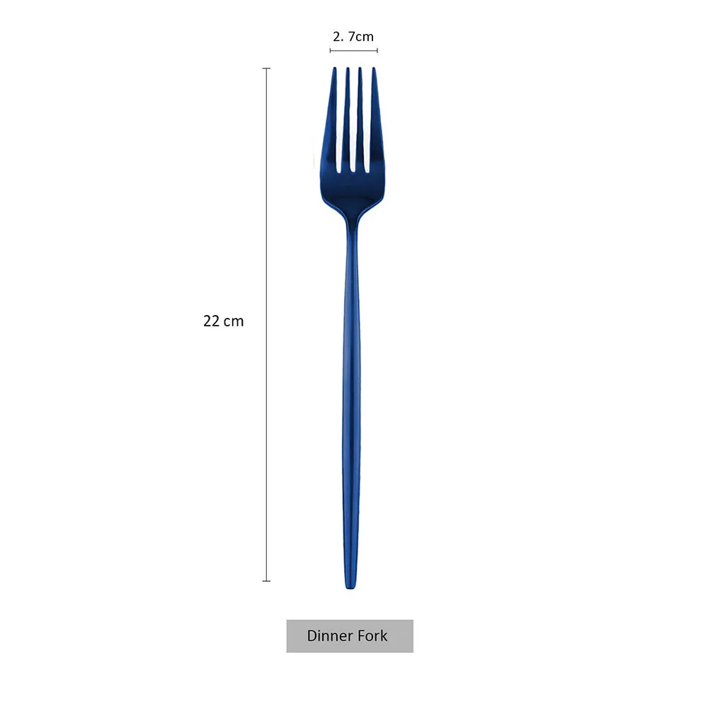 Роскошный черный набор посуды 304 из нержавеющей стали столовый набор для кухни нож вилка обеденная ложка набор серебряных изделий Прямая - Цвет: 1Pcs Blue Fork