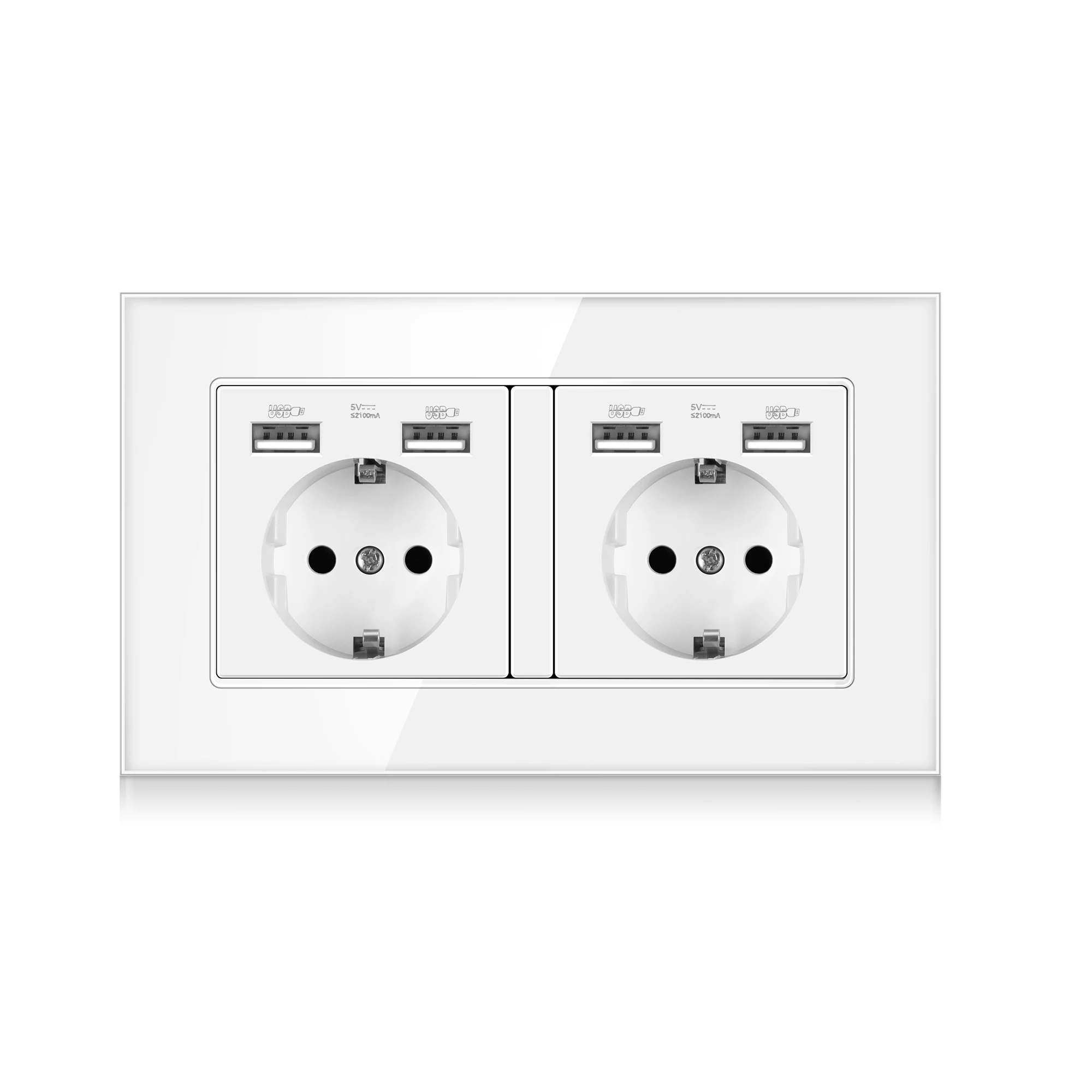 

EU Standard Wall Power Plug adapter Socket ,16A Dual USB Electrical Double Outlet Switch 146mm*86mm,Glass Panel,White,110-250V