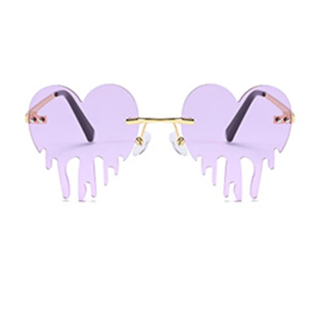 Fashion Colorful Heart Sunglasses Women Men Funny Party Sun Glasses Female Big Metal Rimless Shades Eyewear Driver Goggles Purple
