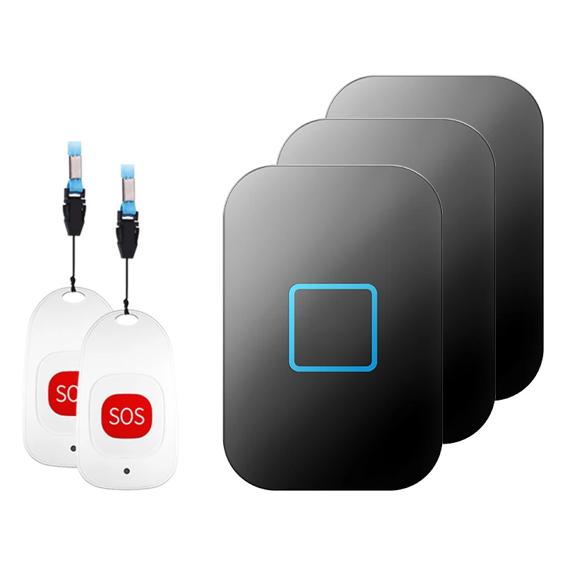 2 sos 3 receiver CACAZI 60 Chimes 0-110DB Smart Home Wireless Pager Doorbell Old man Child Emergency call Alarm 80 Remote Waterproof sos pager - Цвет: 2 sos 3 receiver