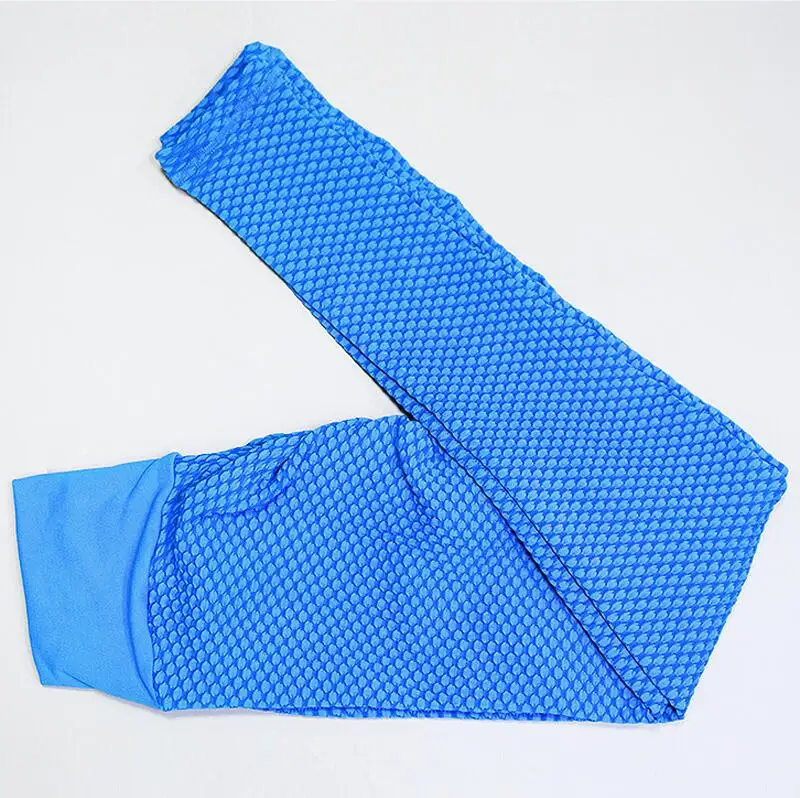 Синий Women High Waist Yoga Pants Butt Scrunch Leggings Honeycomb Breathable Gym Sport leggings Fitness Running Athletic Workout Pants - Цвет: Синий