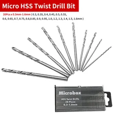 20x MICROBOX Tiny Micro HSS Twist Drill Bit Set 0.3mm-1.6mm Model Craft Repair