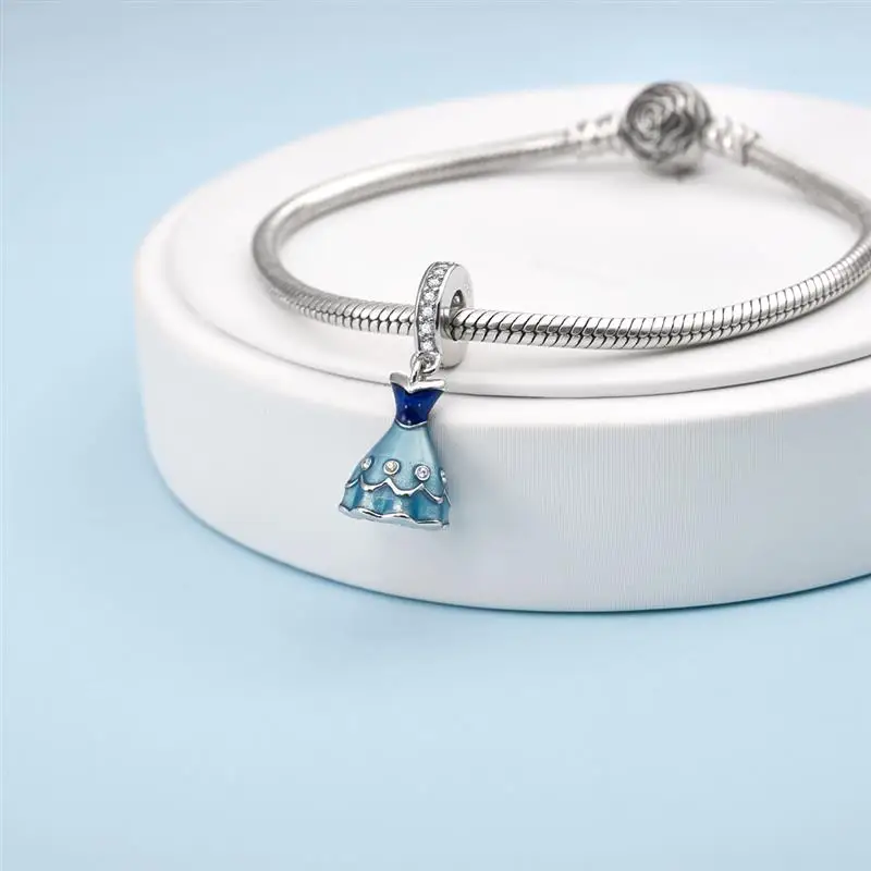DALARAN Fit Pandora 925 очаровательный браслет голубое платье принцессы Шарм бусины из стерлингового серебра 925 DIY подарок для изготовления ювелирных изделий