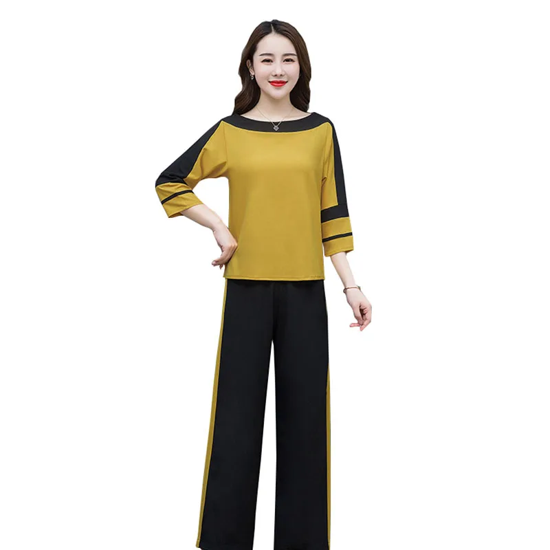 

Outfit Tracksuit Sportswear Women 2 Piece Set Short Tops and Pants 2020 Plus Size Large Loose Summer Black Clothing Female FC007