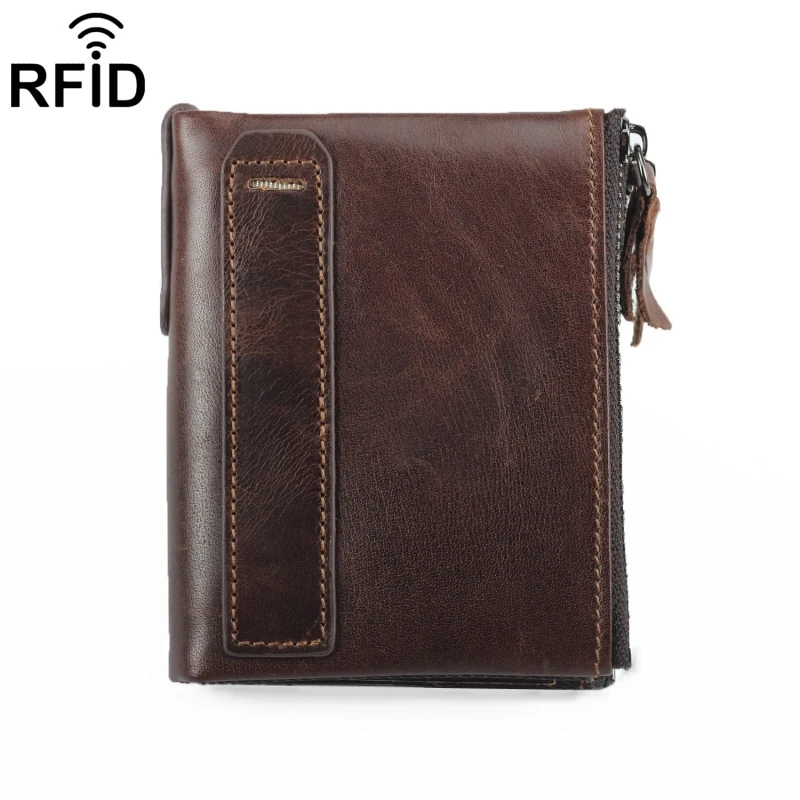 Противоугонная щетка Rfid кожаный мужской кошелек многофункциональный двойная молния Вертикальная Сумочка Модный Повседневный Кошелек