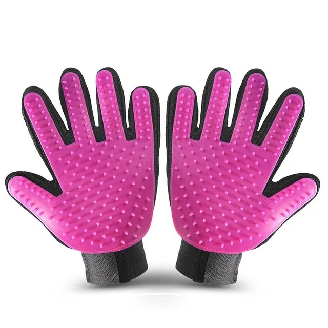 Left and right pink Расческа для собаки, перчатка для чистки домашних животных, массажная перчатка для ухода за животными, перчатка для чистки пальцев, перчатка для кошачьей шерсти - Цвет: Left and right pink