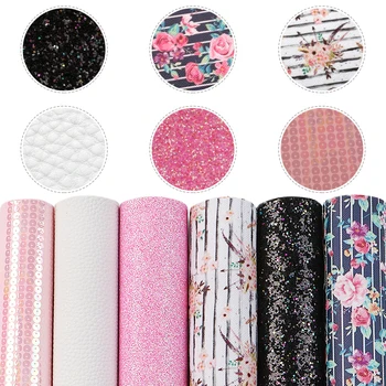 

David accessories 6pcs/set 20*34cm Flower Printed Synthetic Leather Set DIY Bow Bag Craft Faux Leather Fabric Sheets,1Yc10245