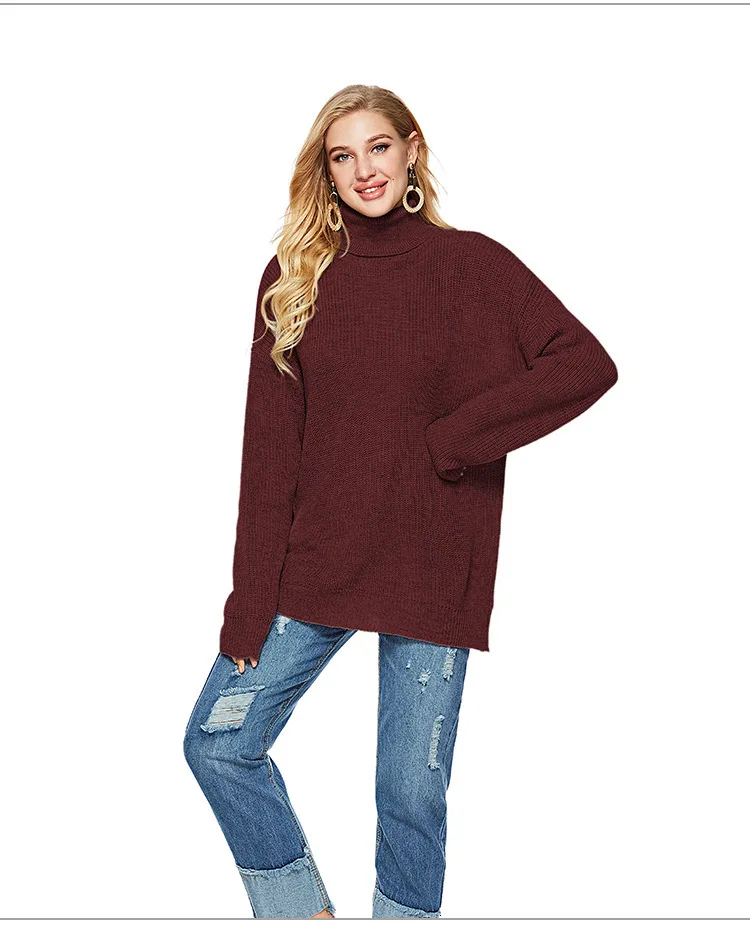 Женский свитер с высоким воротником в полоску, повседневный вязаный пуловер, Осень-зима, женские джемперы, женская Свободная трикотажная одежда, женский свитер