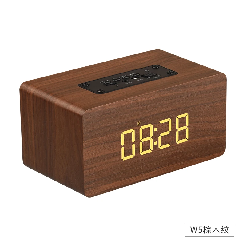 Brown Деревянный беспроводной Bluetooth динамик HiFi шок бас цифровой будильник бас динамик Портативный Handfree Поддержка TF карта FM с микрофоном - Цвет: Brown