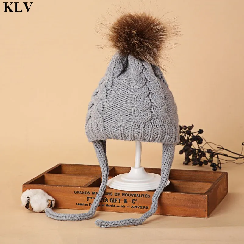 KLV, модная зимняя теплая вязаная шапка для мамы и ребенка, семейная шапочка, лыжная шапка с меховым помпоном, детская шапка