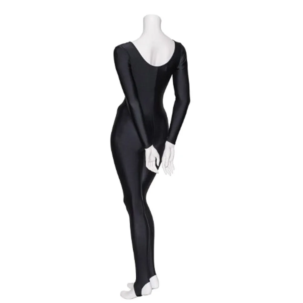 Speerise Women Shiny Long Sleeve Dance Unitard Stirrup Adults Spandex Gymnastics Unitard Black Full Body Dancewear Catsuits Girl