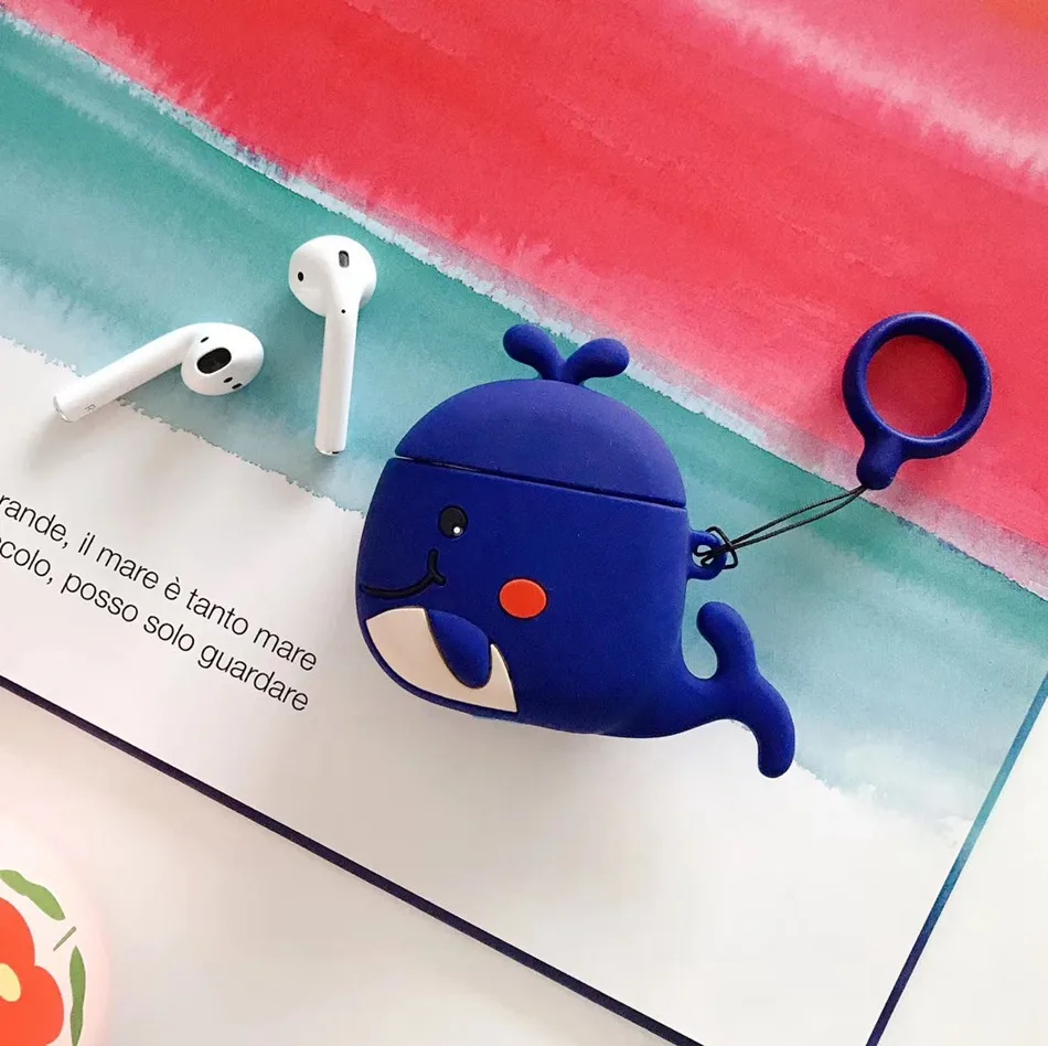 3D Дельфин чехол для наушников Airpods 2 чехол силиконовый КИТ чехол для Airpods чехол Цветок для наушников чехол для наушников кольцо ремень - Цвет: 444F