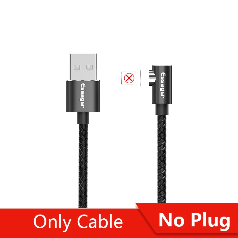 No Plug Only Cable Магнитный Micro USB кабель Essager для iPhone samsung, кабель для быстрой зарядки и передачи данных, Магнитный зарядный кабель usb type-C для мобильного телефона - Цвет: No Plug Only Cable