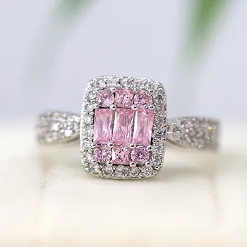 

Emerald Cut Pink Sapphire Ring Halo Ring Anniversarry Ring Pink CZ Ring 18k Gold Plated Ring Cooper Ring Gift Ring Birthstone Ri