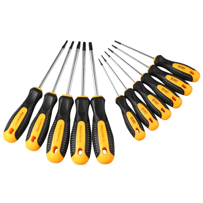 

HLZS-11Pcs Cr-V Torx Screwdriver Set With Hole Magnetic T5-T30 Screw Driver Set Kit For Telephone Repair Hand Tool Set