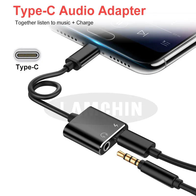 

Hot sales Two-in-One Earphones Audio Adapter Cable TYPE-C Adapter Cable Charging Songs Call Headset Connector