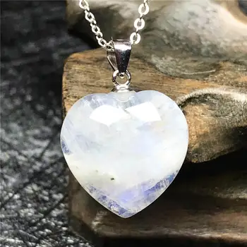 

Pendant Necklace Natural Moonstone Jewelry For Woman Man 16x7mm Heart Beads Blue Light Crystal Gemstone 925 Silver Chains AAAAA