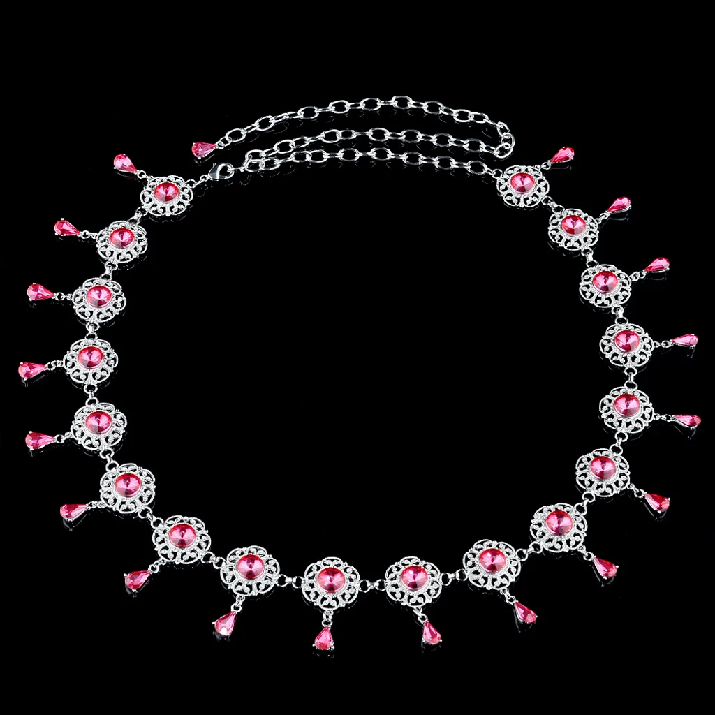 Женский драгоценный камень кристалл Стразы пояс цепь ремень серебро Bling+ розовый