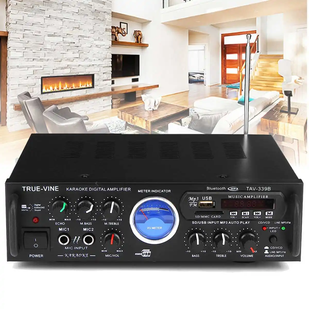 

600W bluetooth Karaoke Power Stero High Sound Quality Amplifier 2 Channel Home Theater Amplifiers With VU Meter FM Radio SD Card