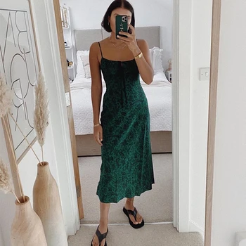 

2020 Australia Real New Women's Silk Print Sexy Dress Sling Long Skirt