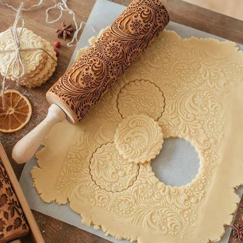 

35x5cm Embossing Patterned Rolling Pin Wooden DIY Pumpkin Spider Engraved Fondant Roller Kitchen Tool For Halloween Decor