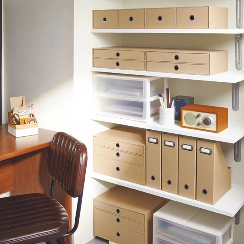Makeasy Foldaway Magazine Organizer A4 서스펜션 파일 홀더 사무실 뉴스 종이 보관함 베이지 천연 종이 (4PCS)