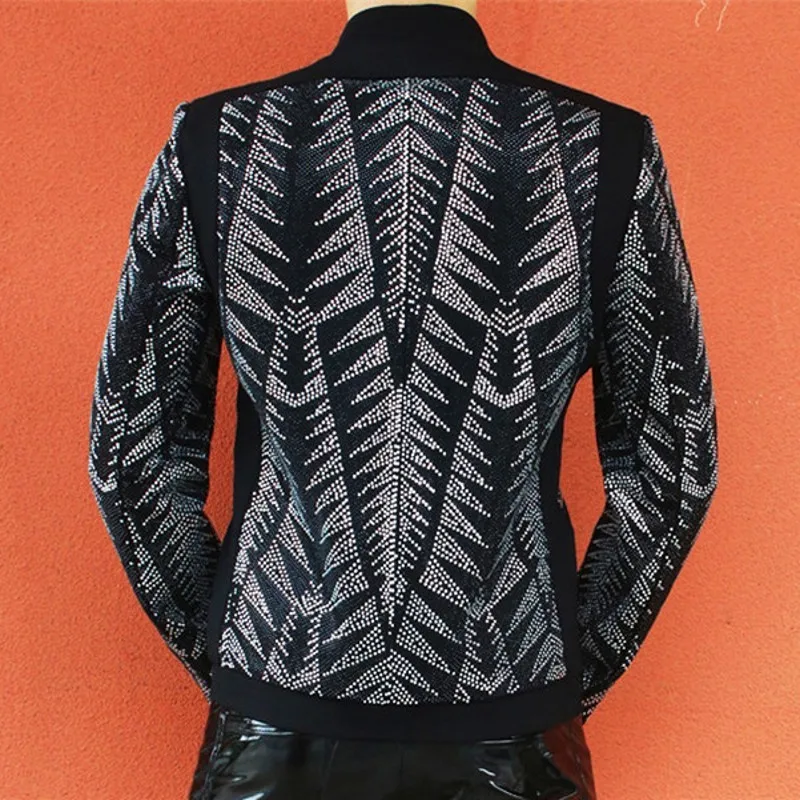 Панк бриллианты Bling Мужская одежда для ночного шоу пальто высокого качества с длинными рукавами, закрытые пуговицами, Slim Fit большого размера мужские кардиганы куртки