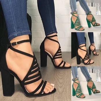

2019Ankle Strap Gladiator High Heels Women Narrow Brand Hollow Women Sandals Buckle Strap Summer Fashion Sandalias Big Size35-43