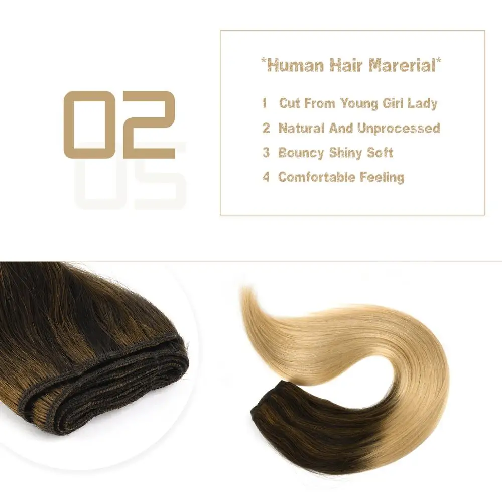 Vlasy 22'' 100% Remy Human Hair Weft Vanilla & Caviar Balayage Color Straight Double Drawn Hair Weave Bundles 100g/pc