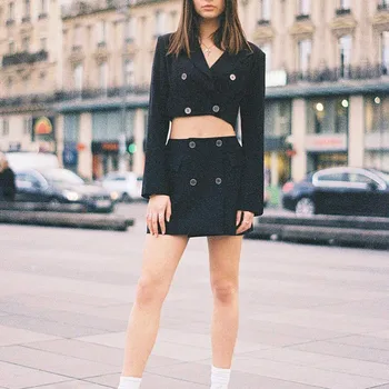 

Women Two Piece Suit Short Jacket+package HipSlim Fit Coat High Waist Skirt
