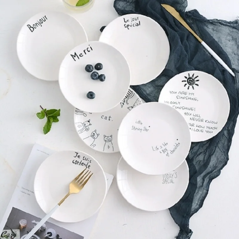 Ceramic Cactus Dessert Plate Nordic Round Flamingo Western Steak Dish Heat-resistant Salad Food Tray Household Kitchen Tableware | Дом и сад