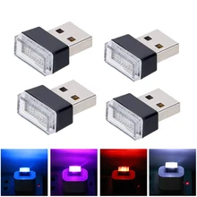 

4x Mini USB Light LED Car Ambient Light Auto Interior Decorative Atmosphere Lamp Neon Plug And Play Emergency Lighting Light Red
