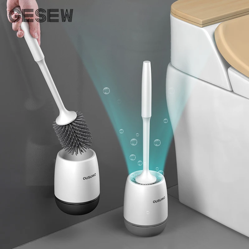 Toilet-Brush Clean-Tool Bathroom-Accessories Silicone-Head Quick-Draining Wall-Mount