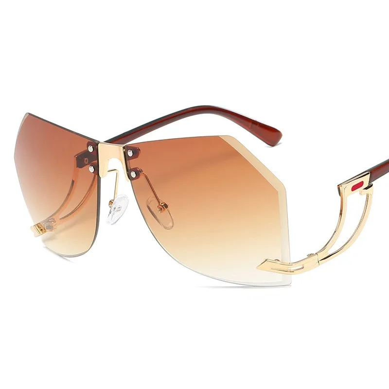 Модные Роскошные нестандартные солнцезащитные очки без оправы, женские брендовые дизайнерские металлические негабаритные солнцезащитные очки, градиентные тени для женщин UV400