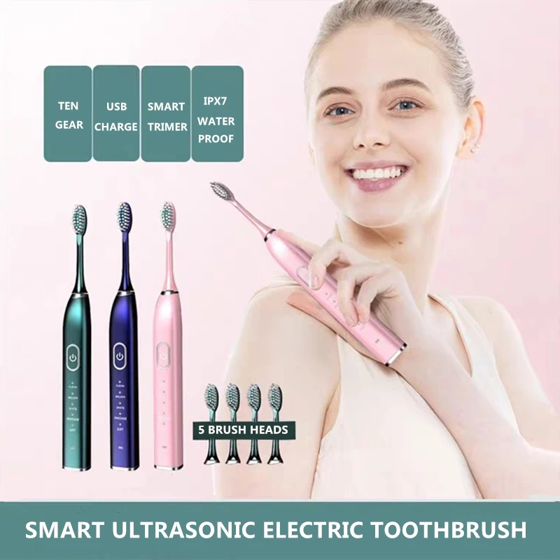 Automatic Sonic Electric Toothbrush 10 Modes USB Rechargeable Ultrasonic Teeth Brush for Adult 5/10pcs Replacement Heads Set Automatic Sonic Electric Toothbrush 10 Modes USB Rechargeable Ultrasonic Teeth Brush for Adult 5/10pcs Replacement Heads Set