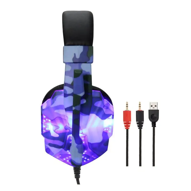 Head mounted Gaming Headset Microphone Wired Stereo Bass USB Headphones LED Light Computer PC Earphone for Xiaomi Huawei